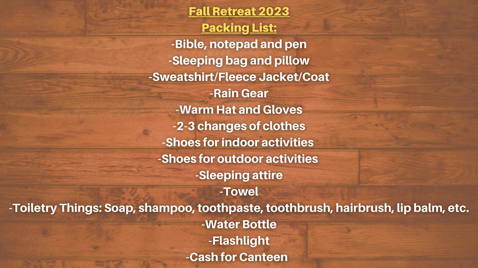 Fall Retreat Packing List 2023