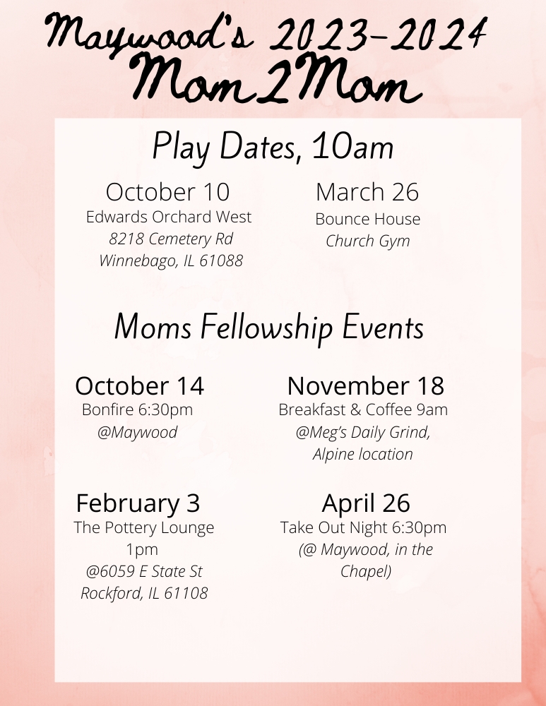 Mom2Mom 2023 2024 Play dateMoms night out Schedule