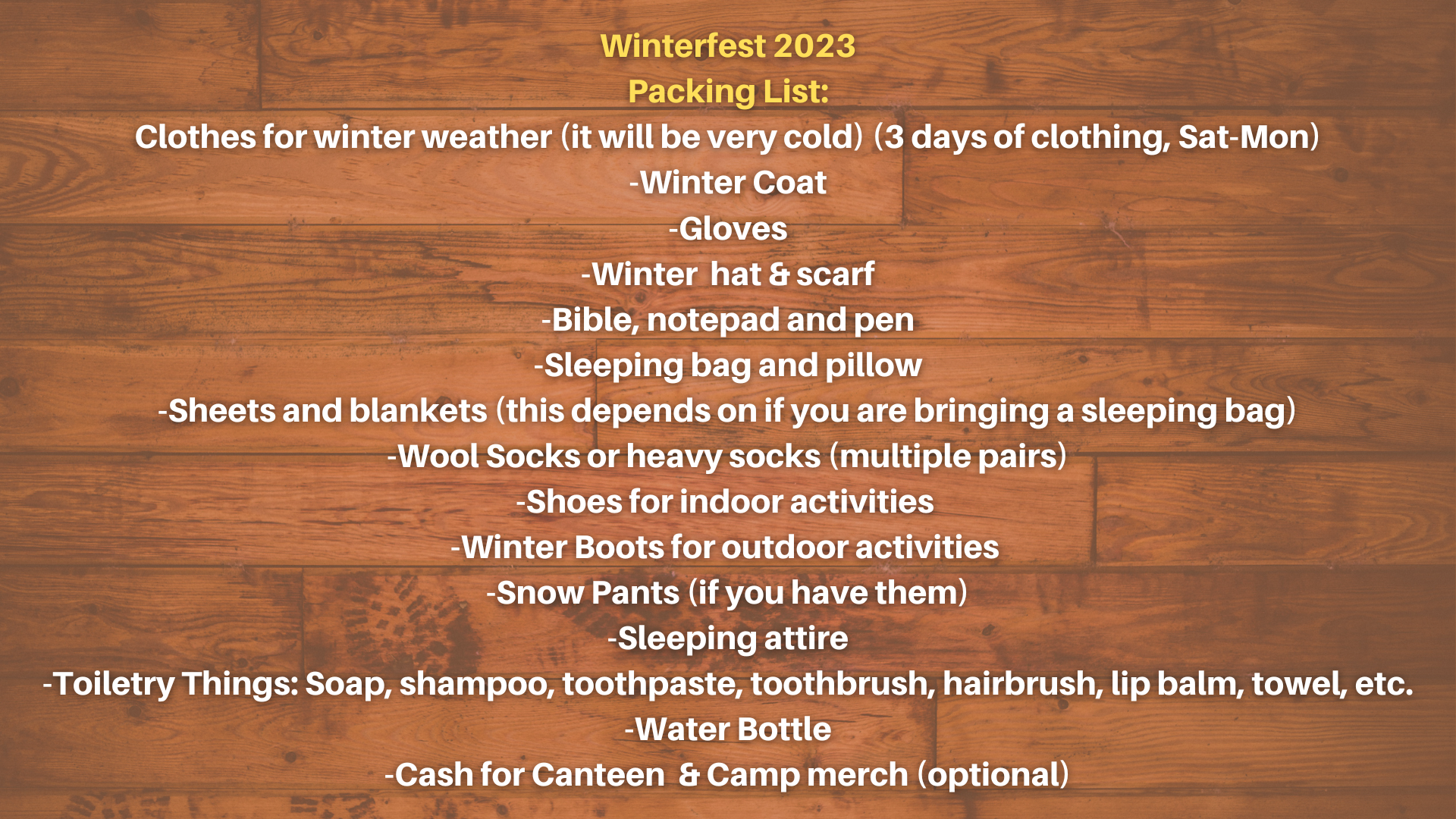 Winterfest Packing List